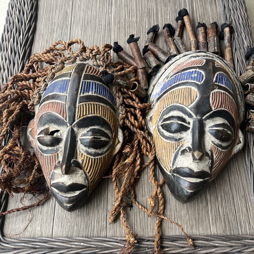 (2) Multicolor African Chokwe Legacy Tribal Mask Vintage - Picture 10 of 15